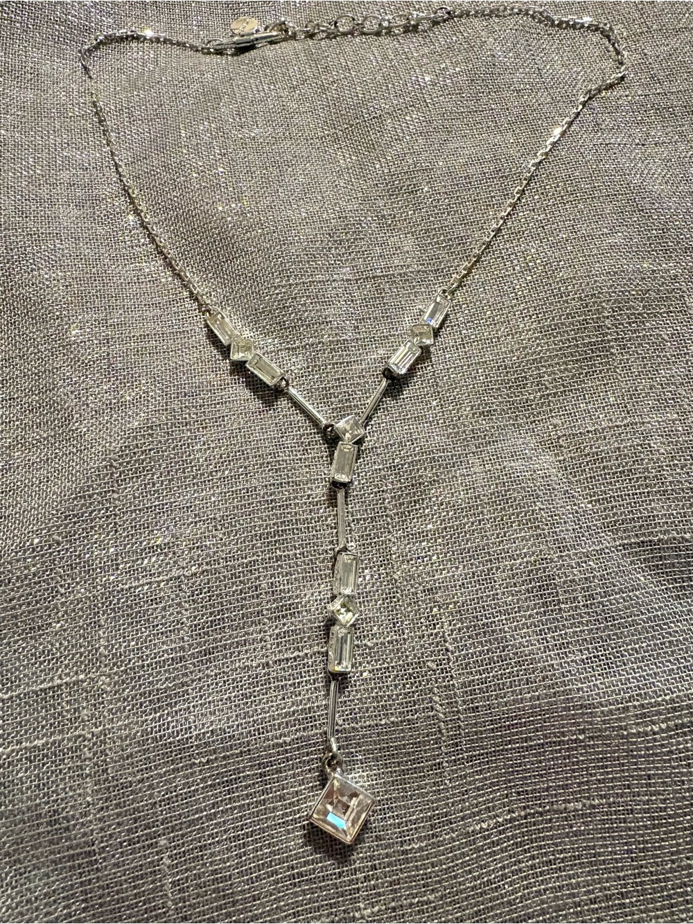 Vintage Givenchy Silver Crystal Y-Drop Pendant Necklace